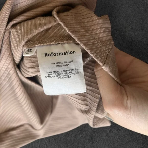 Reformation Jeans Tan Long Sleeve Dress Ribbed Amy Knit Dress Size XS - Picture 7 of 12